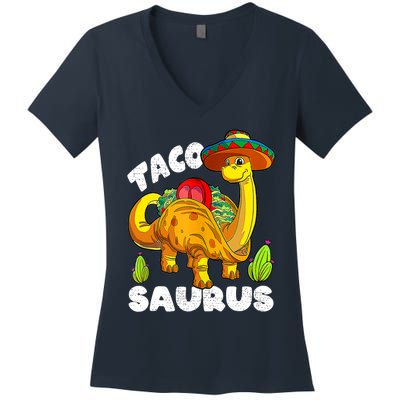 Tacosaurus Taco Dinosaur Funny Dino Cinco De Mayo Mexican Women's V-Neck T-Shirt