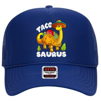 Tacosaurus Taco Dinosaur Funny Dino Cinco De Mayo Mexican High Crown Mesh Back Trucker Hat