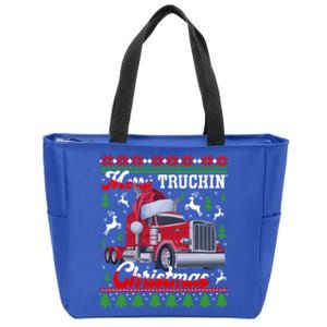 Trucker Truck Driver Ugly Xmas Merry Trucking Christmas Gift Zip Tote Bag