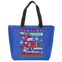 Trucker Truck Driver Ugly Xmas Merry Trucking Christmas Gift Zip Tote Bag