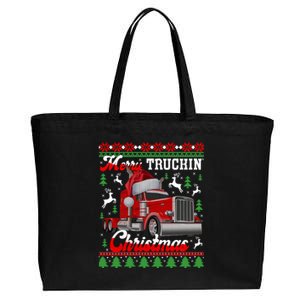 Trucker Truck Driver Ugly Xmas Merry Trucking Christmas Gift Cotton Canvas Jumbo Tote