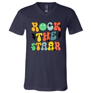 Teacher Test Day Rock The Funny Staar Test Squad V-Neck T-Shirt