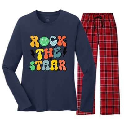 Teacher Test Day Rock The Funny Staar Test Squad Women's Long Sleeve Flannel Pajama Set 