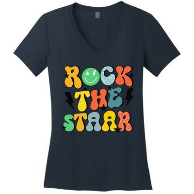 Teacher Test Day Rock The Funny Staar Test Squad Women's V-Neck T-Shirt