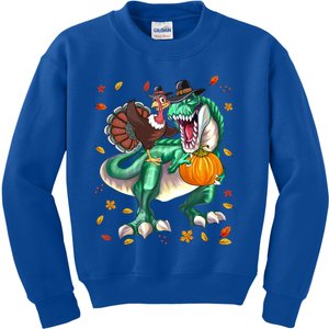 Thanksgiving Turkey Dinosaur T Rex Autumn Fall Boys Funny Gift Kids Sweatshirt