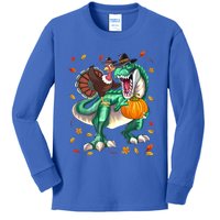 Thanksgiving Turkey Dinosaur T Rex Autumn Fall Boys Funny Gift Kids Long Sleeve Shirt