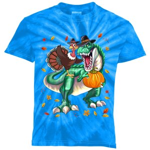 Thanksgiving Turkey Dinosaur T Rex Autumn Fall Boys Funny Gift Kids Tie-Dye T-Shirt