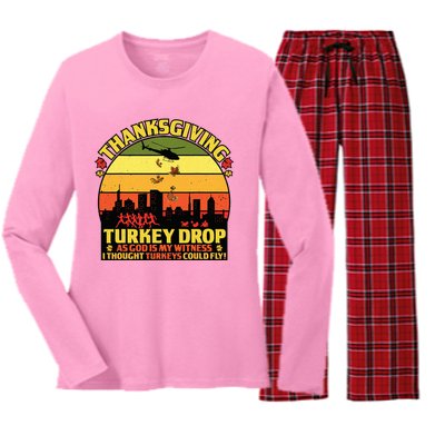 Thanksgiving Turkey Drop As God Is My Witness Turkeys Women's Long Sleeve Flannel Pajama Set 