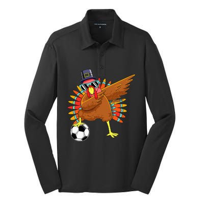 Thanksgiving Turkey Dab Cute and Funny Soccer Silk Touch Performance Long Sleeve Polo