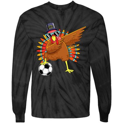 Thanksgiving Turkey Dab Cute and Funny Soccer Tie-Dye Long Sleeve Shirt