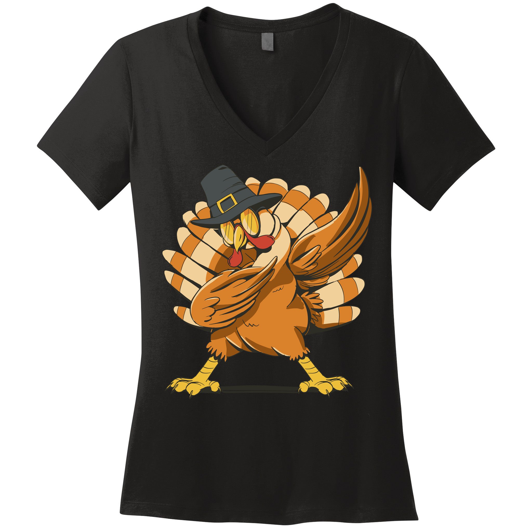 Thanksgiving Turkey Dabbing Funny Women's V-Neck T-Shirt