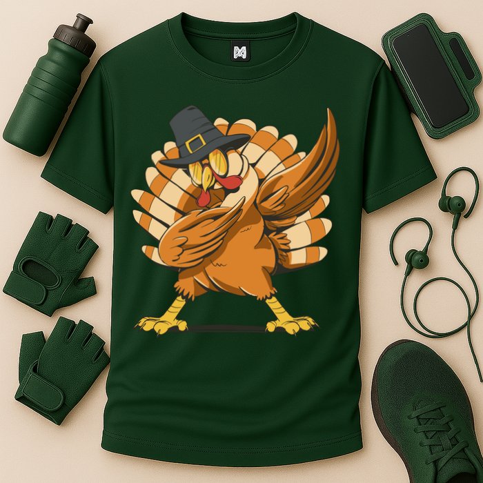 Thanksgiving Turkey Dabbing Funny Cooling Performance Crew T-Shirt