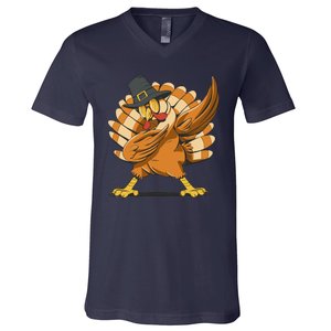 Thanksgiving Turkey Dabbing Funny V-Neck T-Shirt