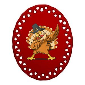 Thanksgiving Turkey Dabbing Funny Ceramic Oval Ornament