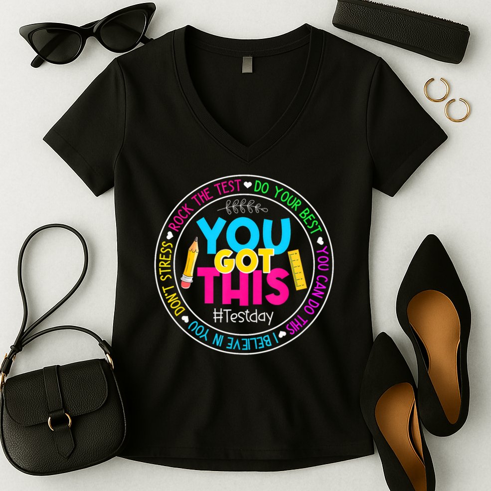 Teacher Testing Day You Got This Test Day Rock The Test Women's V-Neck T-Shirt