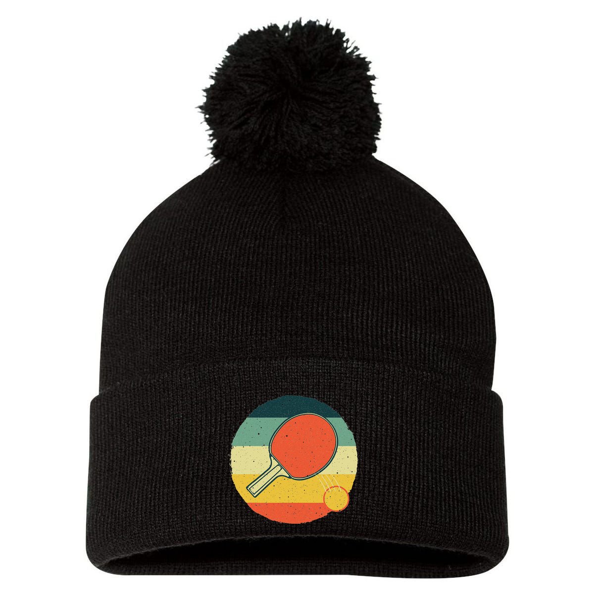 Table Tennis Design Ping Pong Players Pom Pom 12in Knit Beanie