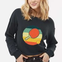 Table Tennis Design Ping Pong Players Cropped Pullover Crew