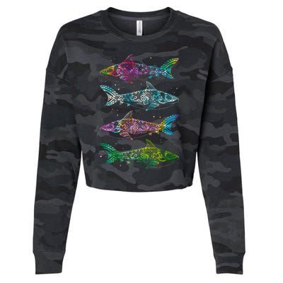 Tattoo Tie Dye Sharks Cropped Pullover Crew