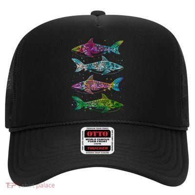 Tattoo Tie Dye Sharks High Crown Mesh Back Trucker Hat