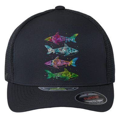 Tattoo Tie Dye Sharks Flexfit Unipanel Trucker Cap