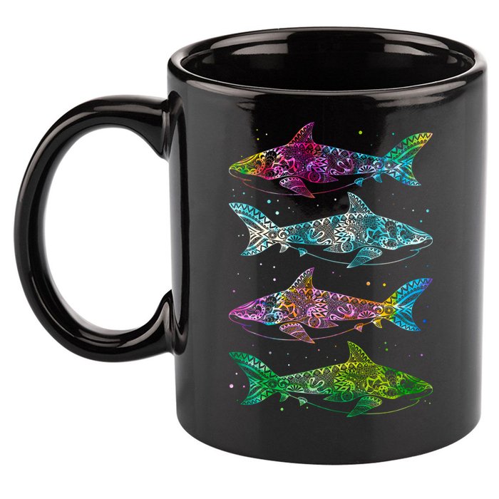 Tattoo Tie Dye Sharks 11oz C Handle Ceramic Mug