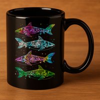 Tattoo Tie Dye Sharks 11oz C Handle Ceramic Mug