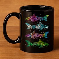 Tattoo Tie Dye Sharks 11oz C Handle Ceramic Mug