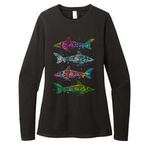 Tattoo Tie Dye Sharks Womens CVC Long Sleeve Shirt