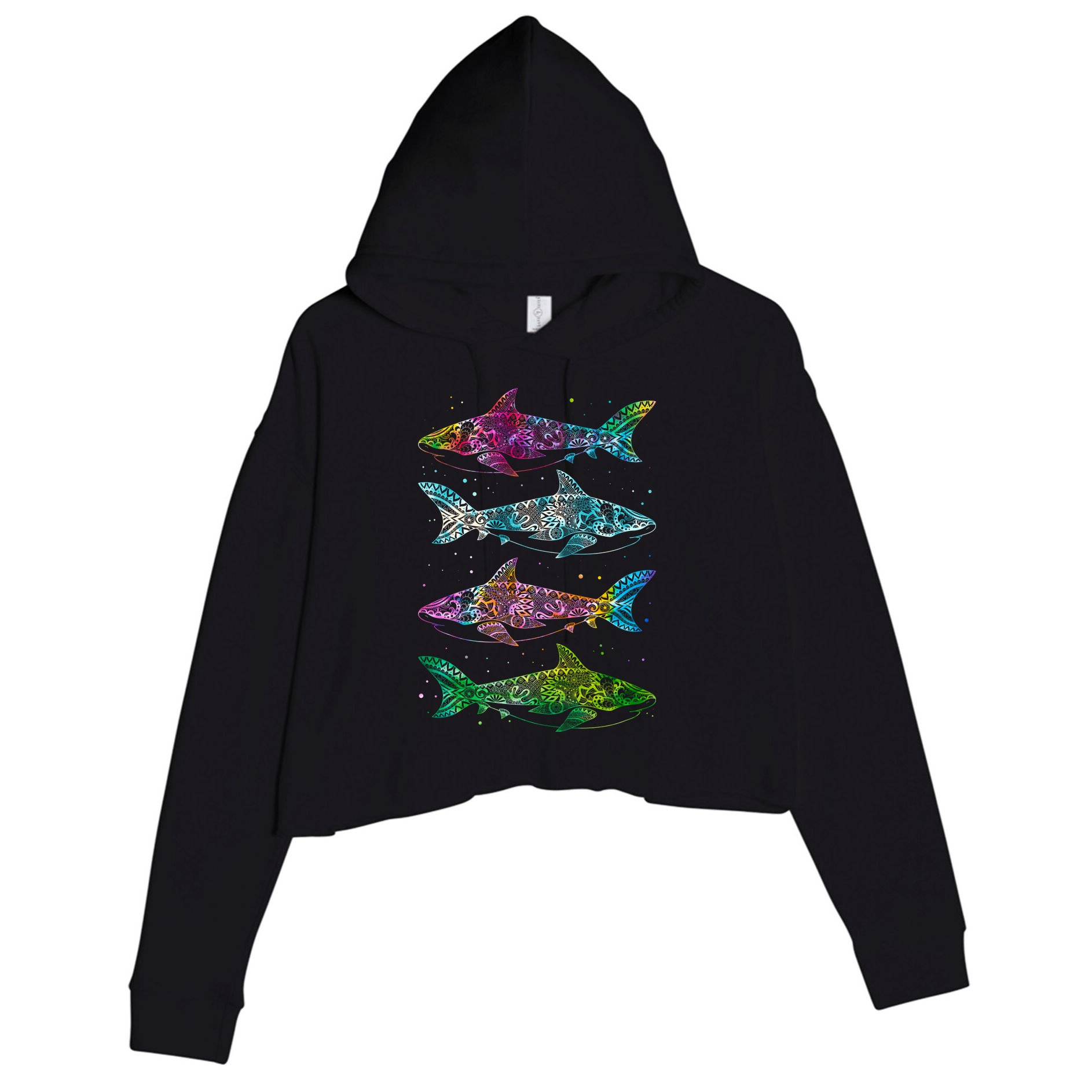 Tattoo Tie Dye Sharks Crop Fleece Hoodie