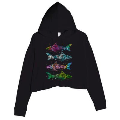 Tattoo Tie Dye Sharks Crop Fleece Hoodie