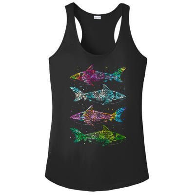 Tattoo Tie Dye Sharks Ladies PosiCharge Competitor Racerback Tank