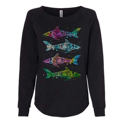 Tattoo Tie Dye Sharks Womens California Wash Sweatshirt