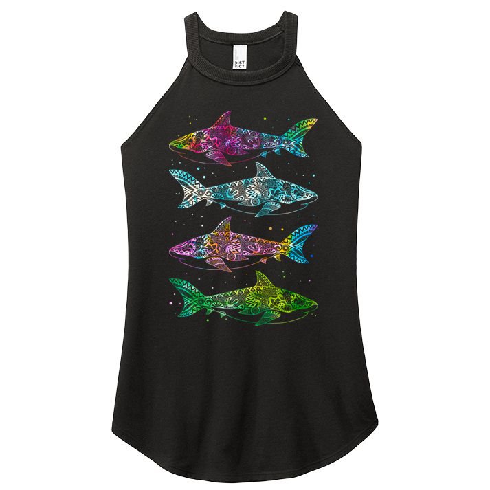 Tattoo Tie Dye Sharks Women's Perfect Tri Rocker Tank