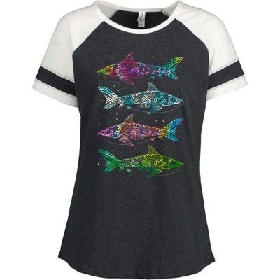 Tattoo Tie Dye Sharks Enza Ladies Jersey Colorblock Tee