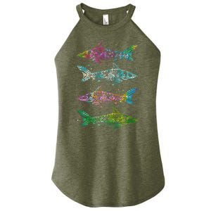 Tattoo Tie Dye Sharks Women's Perfect Tri Rocker Tank