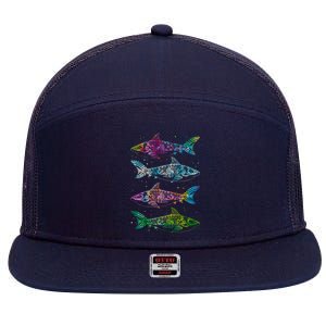 Tattoo Tie Dye Sharks 7 Panel Mesh Trucker Snapback Hat