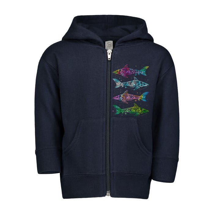 Tattoo Tie Dye Sharks Toddler Zip Fleece Hoodie