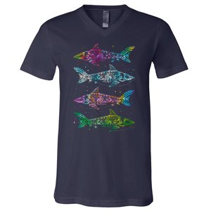 Tattoo Tie Dye Sharks V-Neck T-Shirt