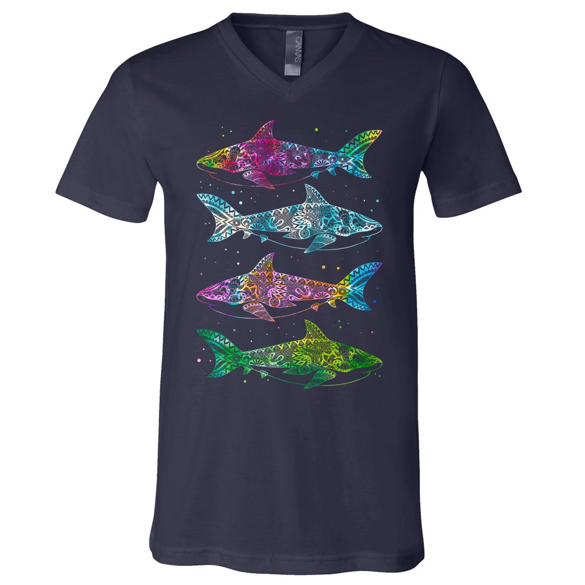 Tattoo Tie Dye Sharks V-Neck T-Shirt
