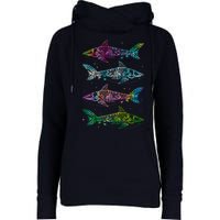 Tattoo Tie Dye Sharks Womens Funnel Neck Pullover Hood