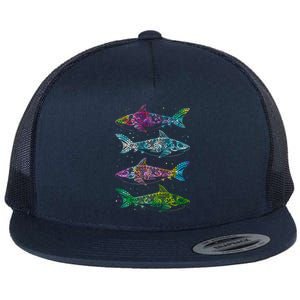 Tattoo Tie Dye Sharks Flat Bill Trucker Hat