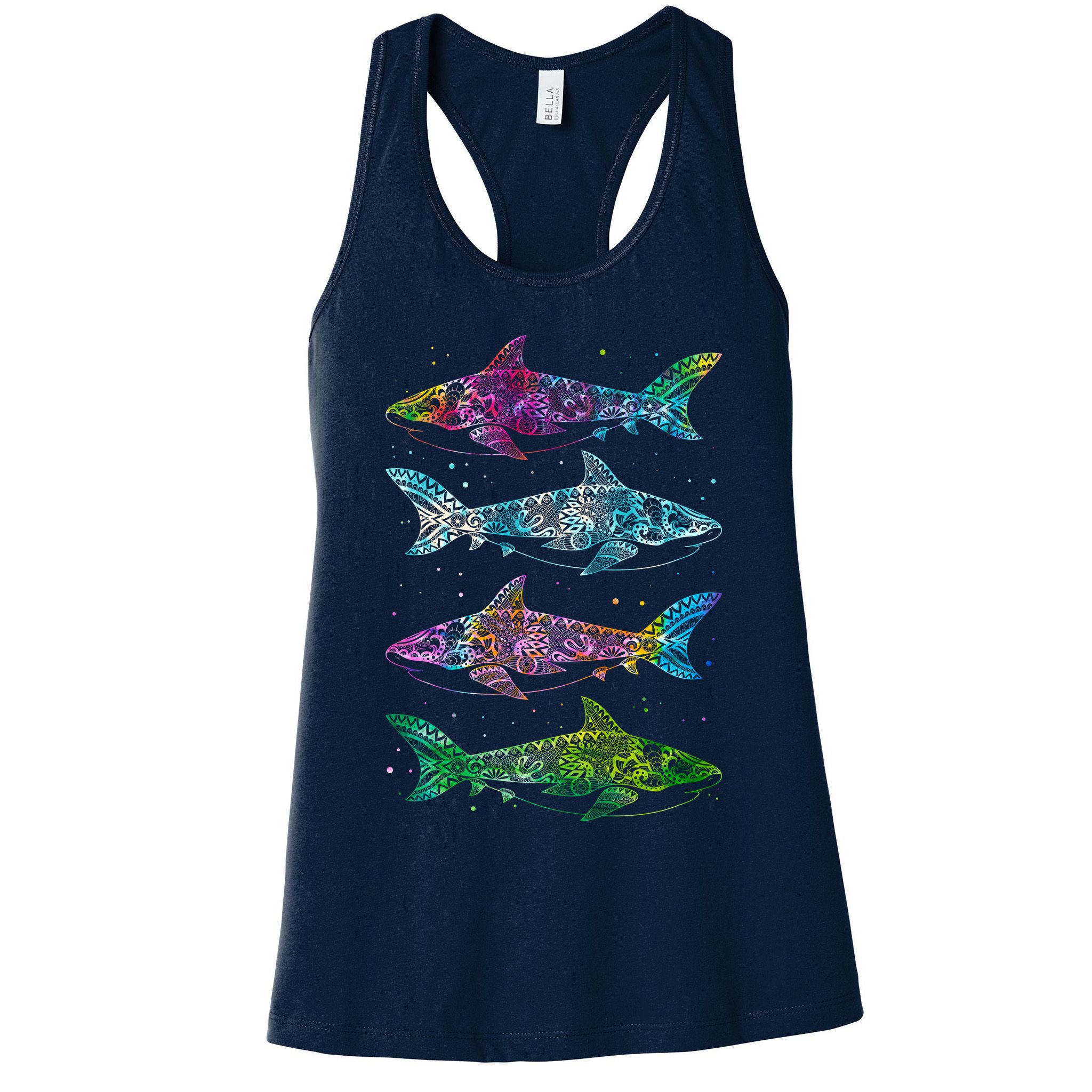 Tattoo Tie Dye Sharks Womens Tank Top