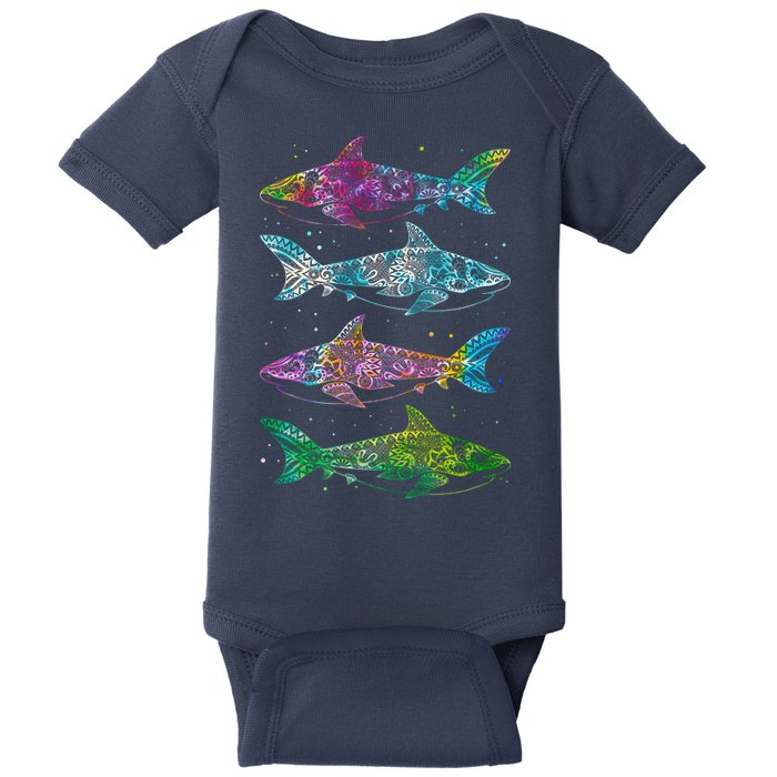 Tattoo Tie Dye Sharks Baby Bodysuit