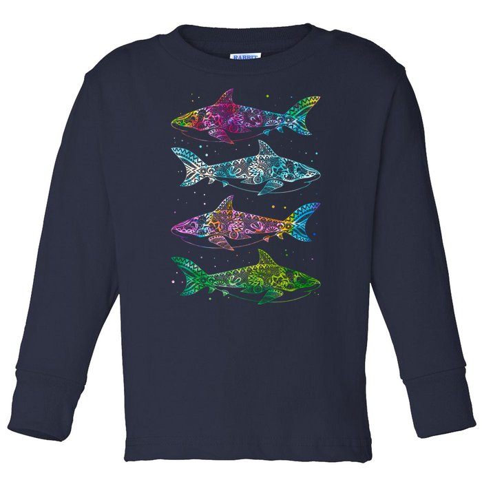 Tattoo Tie Dye Sharks Toddler Long Sleeve Shirt