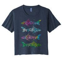 Tattoo Tie Dye Sharks Women's Crop Top Tee