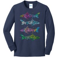 Tattoo Tie Dye Sharks Kids Long Sleeve Shirt