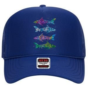 Tattoo Tie Dye Sharks High Crown Mesh Back Trucker Hat