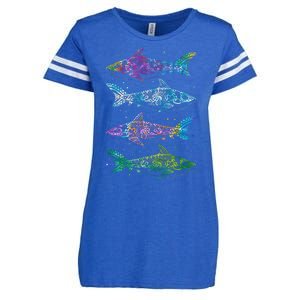 Tattoo Tie Dye Sharks Enza Ladies Jersey Football T-Shirt