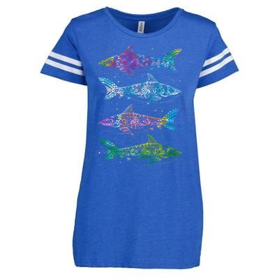 Tattoo Tie Dye Sharks Enza Ladies Jersey Football T-Shirt