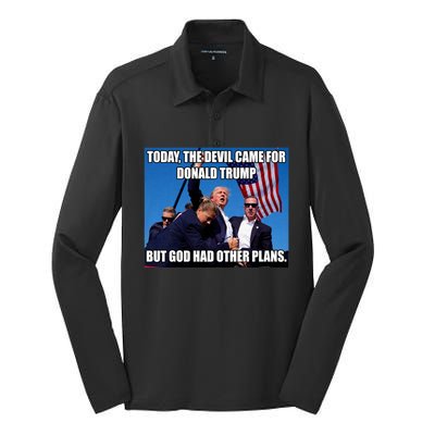 Today The Devil Came For Trump But God Had Other Plans Trump Shot Fist Rally Silk Touch Performance Long Sleeve Polo